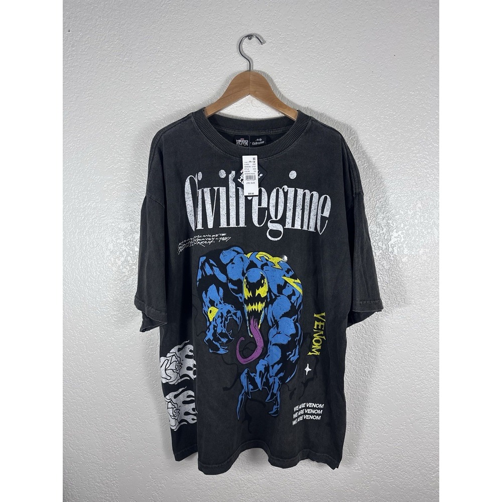 Marvel Venom Civil Regime Vintage Wash Oversized Graphic T-Shirt Black Large